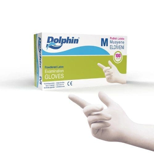 Dolphin Pudralı Lateks Muayene Eldiveni M Beden 100'lü Paket