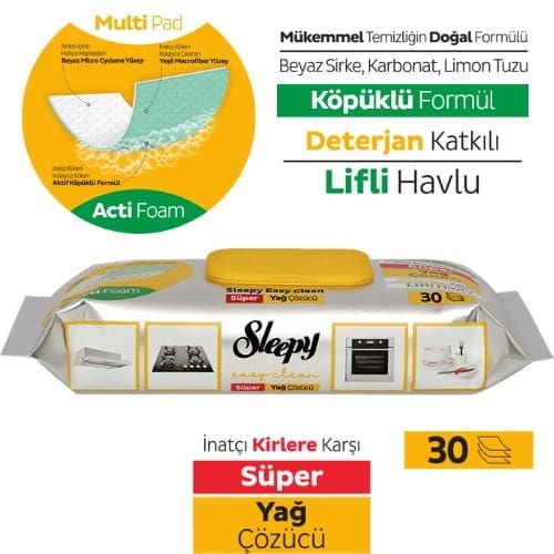 Sleepy Yüzey Temizleme Havlusu Yağ Çözücü 30'lu
