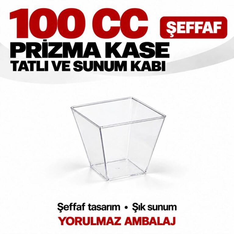 100 Cc Prizma Kase – Şeffaf Kare Tatlı Ve Sunum Kabı