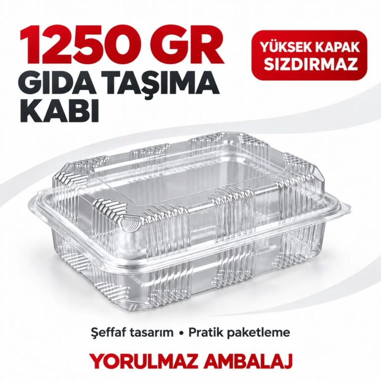 1250 Gr Plastik Yüksek  Kapaklı Sızdırmaz Gıda Taşıma Kabı