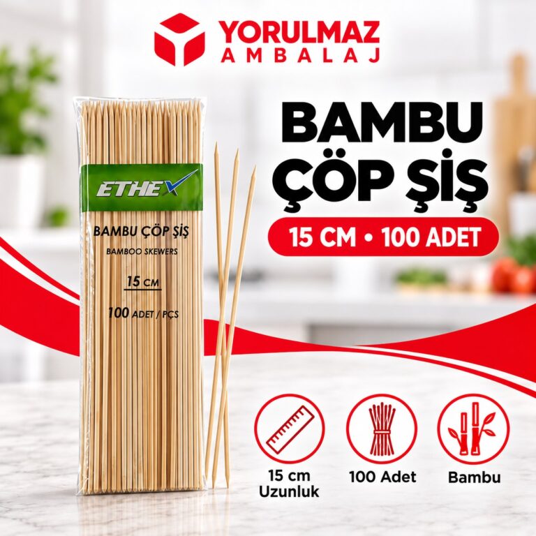 15 cm Bambu Çöp Şiş 100'lü | Doğal Bambu Şiş | Meze, Meyve ve İkram İçin