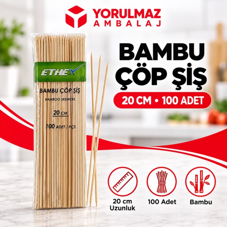 20 Cm Bambu Çöp Şiş 100'lü | Doğal Bambu Şiş | Mangal, Kebap Ve İkram İçin