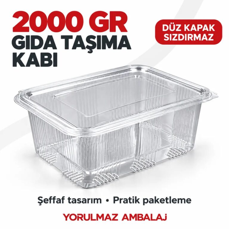 2000 Gr Plastik Kapaklı Sızdırmaz Gıda Taşıma Kabı