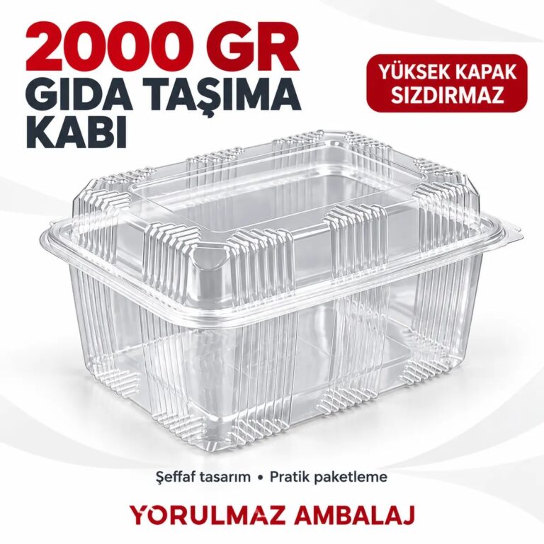 2000 Gr Plastik Yüksek Kapaklı Sızdırmaz Gıda Taşıma Kabı