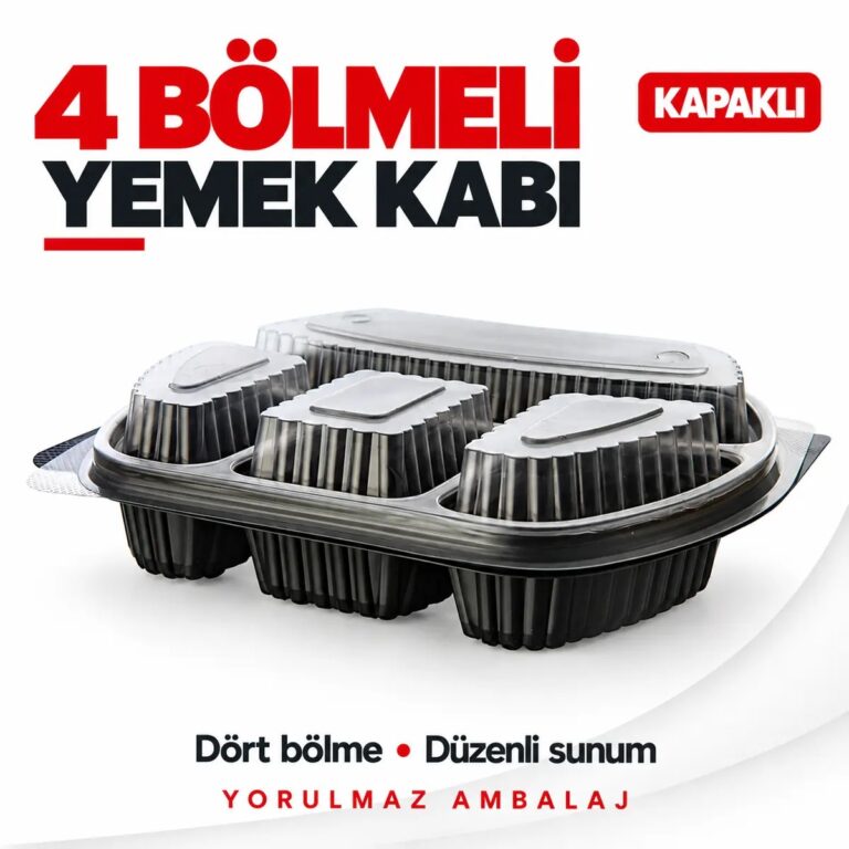 4 Bölmeli Kapaklı Yemek Kabı