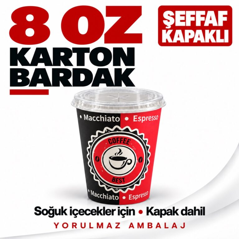 8 Oz Şeffaf Kapaklı Soğuk İçecek Karton Bardak – Sızdırmaz Kapaklı, Tek Kullanımlık