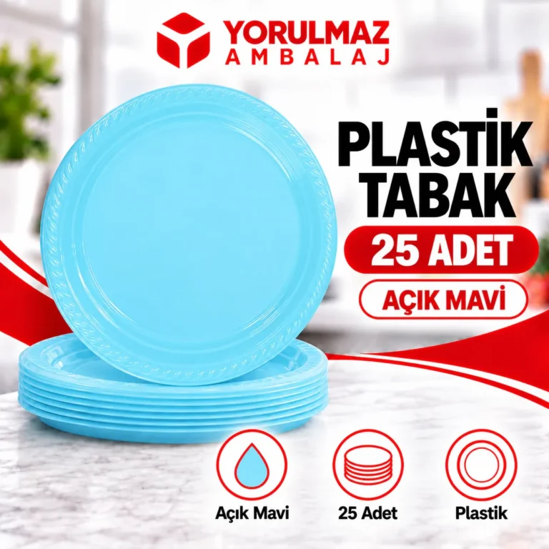 Açık Mavi Plastik Tabak 25'li | Tek Kullanımlık Renkli Servis Tabağı