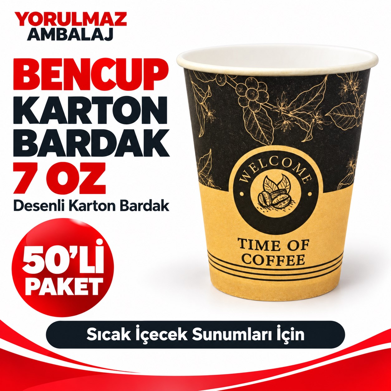 Bencup 7 Oz Kalın Karton Bardak 50 Li
