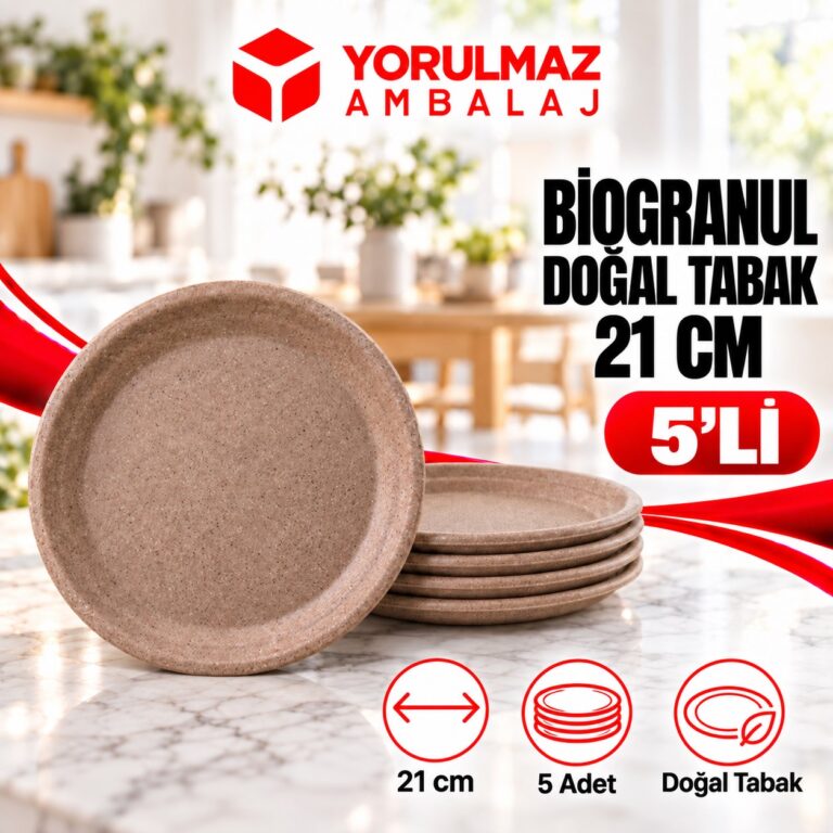 Biogranül Doğal Tabak 21 Cm 5'li | %100 Bitkisel Çevre Dostu Tabak