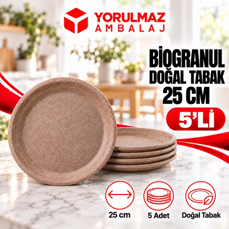 Biogranül Doğal Tabak 25 Cm | %100 Bitkisel Çevre Dostu Büyük Boy