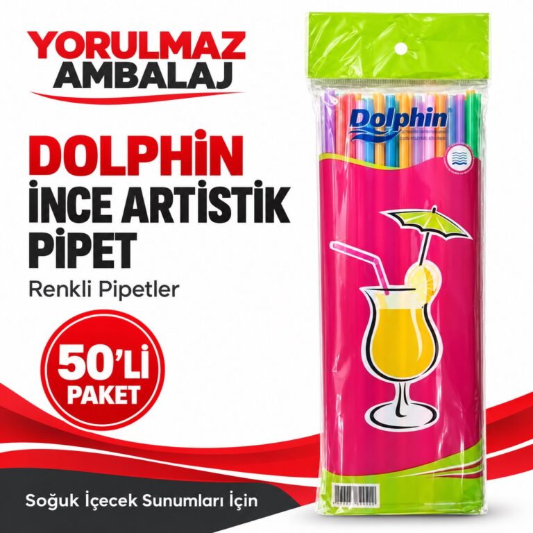 Dolphin İnce Artistik Pipet 50' Li | Tek Kullanımlık Pipet