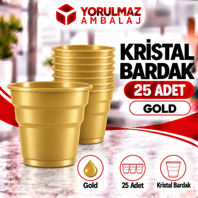 Gold Kristal Bardak 25'li | Parti Ve İkram İçin Renkli Bardak