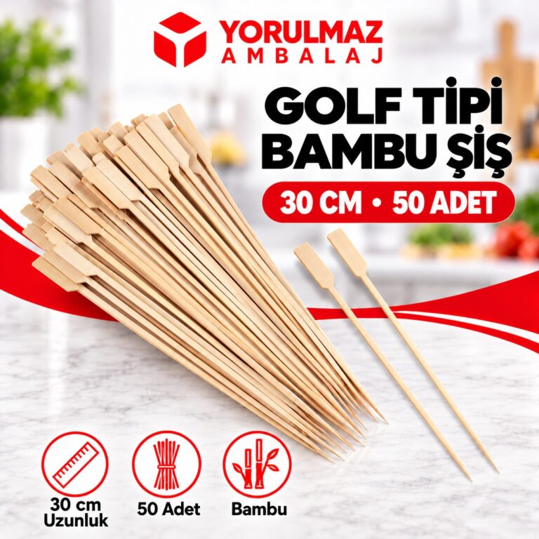 Golf Tipi 30 Cm Bambu Çöp Şiş 50'li – Yassı Sunum Şişi | Meze, Kokteyl, Meyve Ve İkram İçin