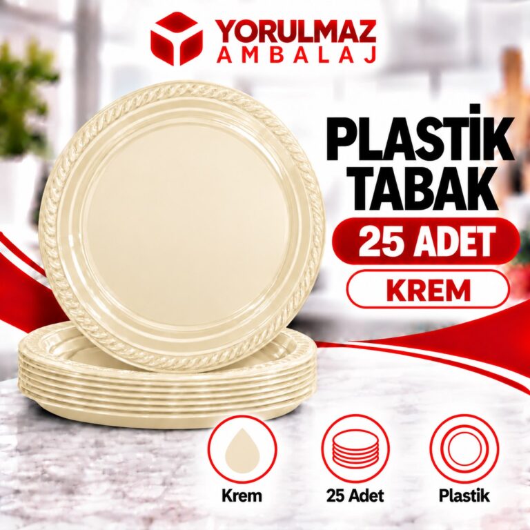 Krem Plastik Tabak 25'li | Parti Ve İkram İçin Renkli Tabak