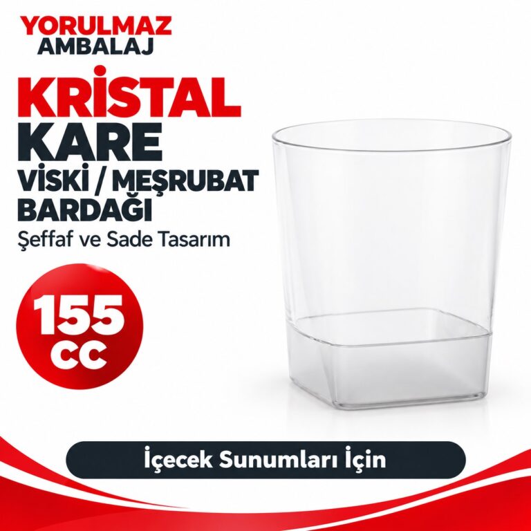 Kristal Kare Viski Meşrubat Bardağı 155 Cc | Şeffaf Kare Bardak