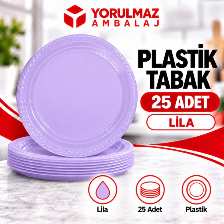Lila Plastik Tabak 25'li | Tek Kullanımlık Renkli Servis Tabağı