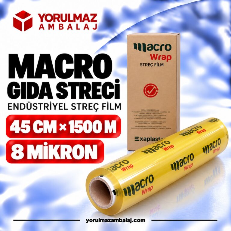 Macro 45 Cm X 1500 Metre 8 Mikron Endüstriyel Streç Film – Gıda Onaylı, Şeffaf Ve Dayanıklı