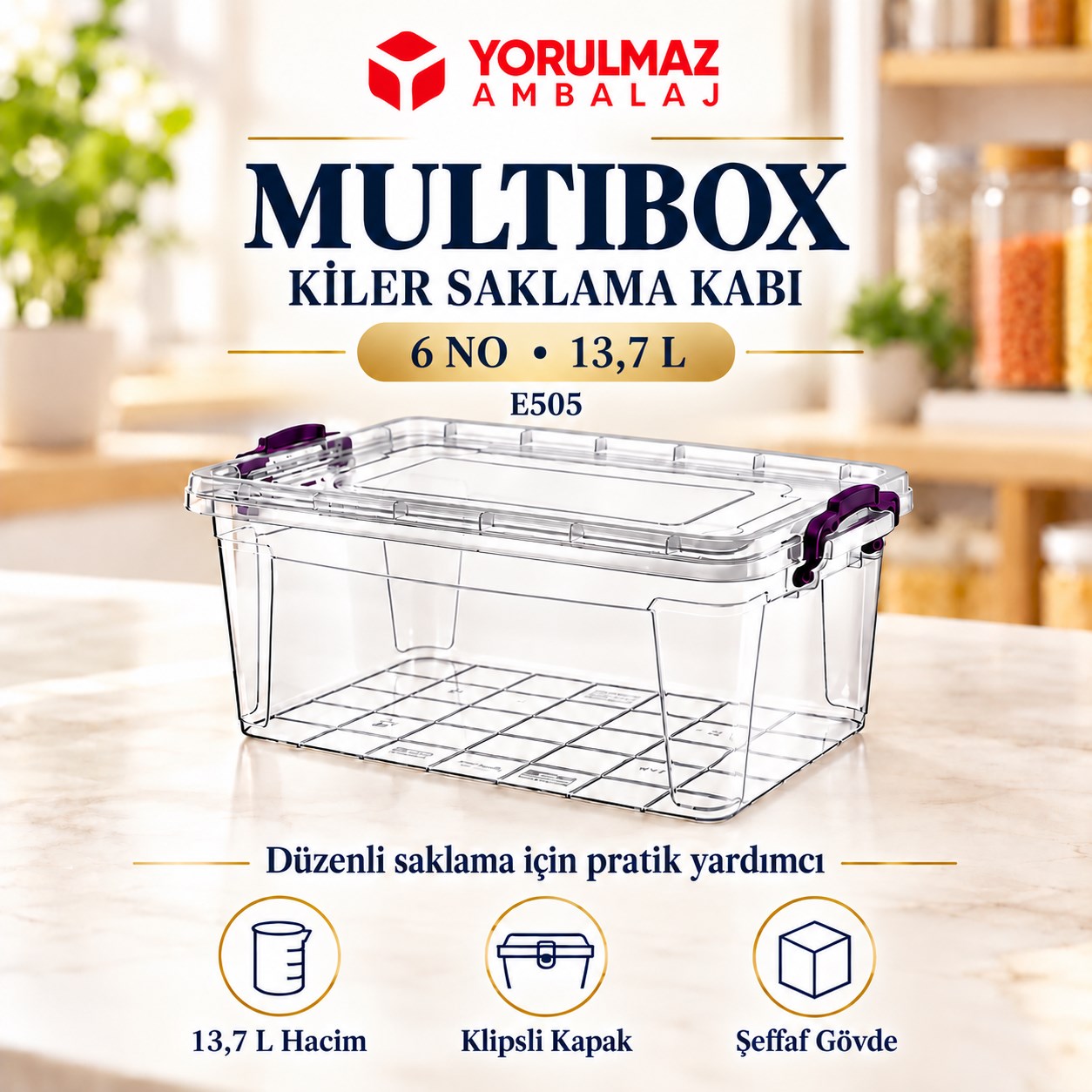 Poly Time 6 No Kiler Saklama Multibox 13.7 Lt E505 | Şeffaf Ve Pratik Gıda Saklama Kabı