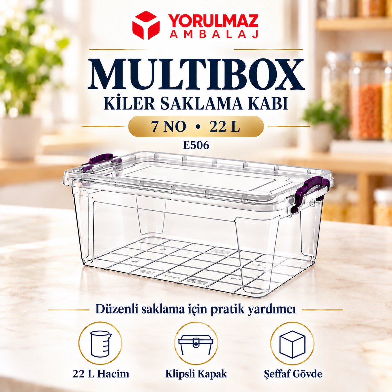 Poly Time 7 No Kiler Saklama Multibox 22 Lt E506 | Şeffaf Ve Pratik Gıda Saklama Kabı