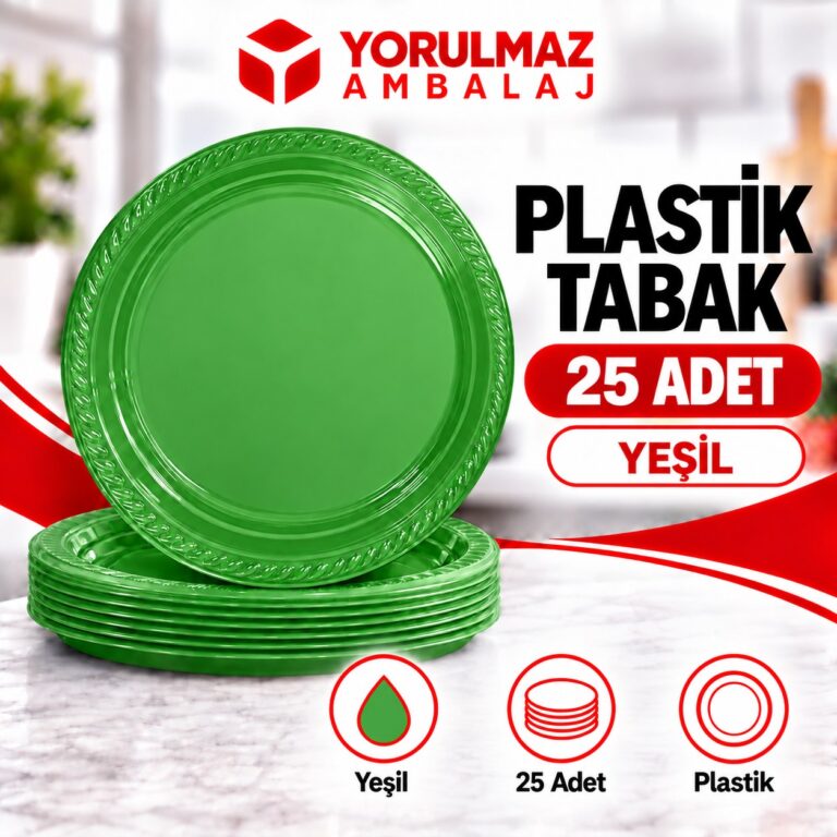 Yeşil Plastik Tabak 25'li | Parti Ve İkram İçin Renkli Tabak
